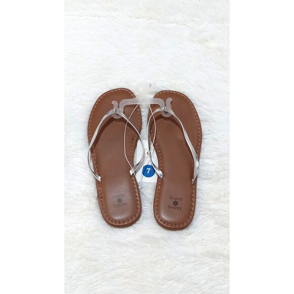 SHADE & SHORE Women's Faux Leather Flip Flop Sandals "Silver" (Size 7) BRAND NEW - Picture 5 of 6